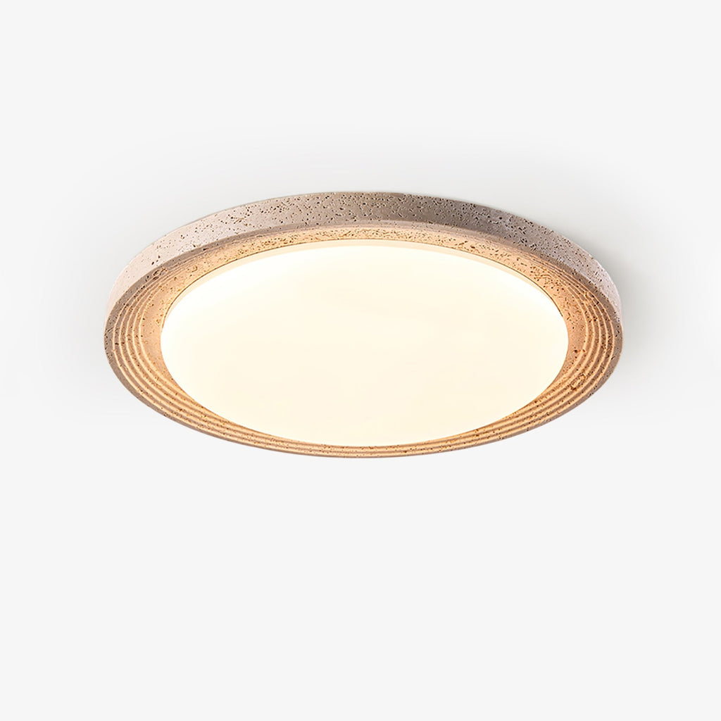 Travertine Flush Ceiling Light Round Textured Rim 16.9 in