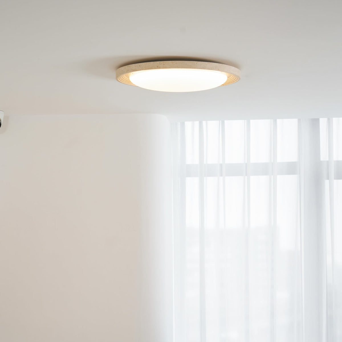 Travertine Flush Ceiling Light Round Textured Rim 16.9 in