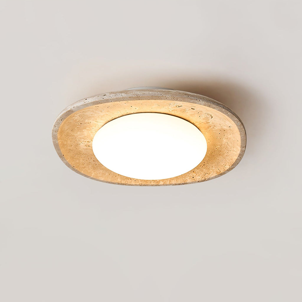Travertine Flush Mount Ceiling Light Oval Stone Ring 11 in