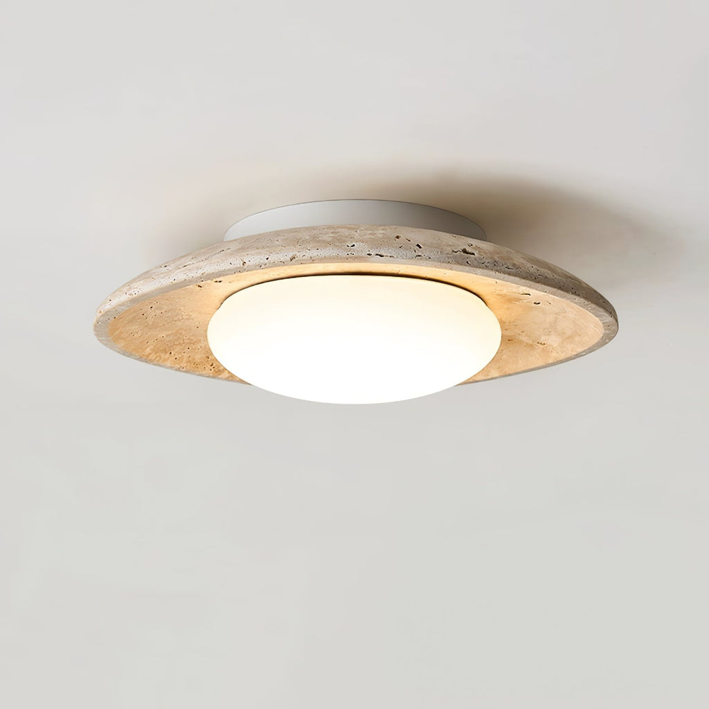 Travertine Flush Mount Ceiling Light Oval Stone Ring 11 in