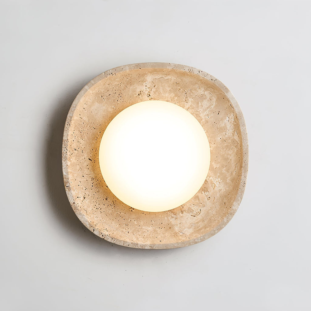 Travertine Flush Mount Ceiling Light Oval Stone Ring 11 in