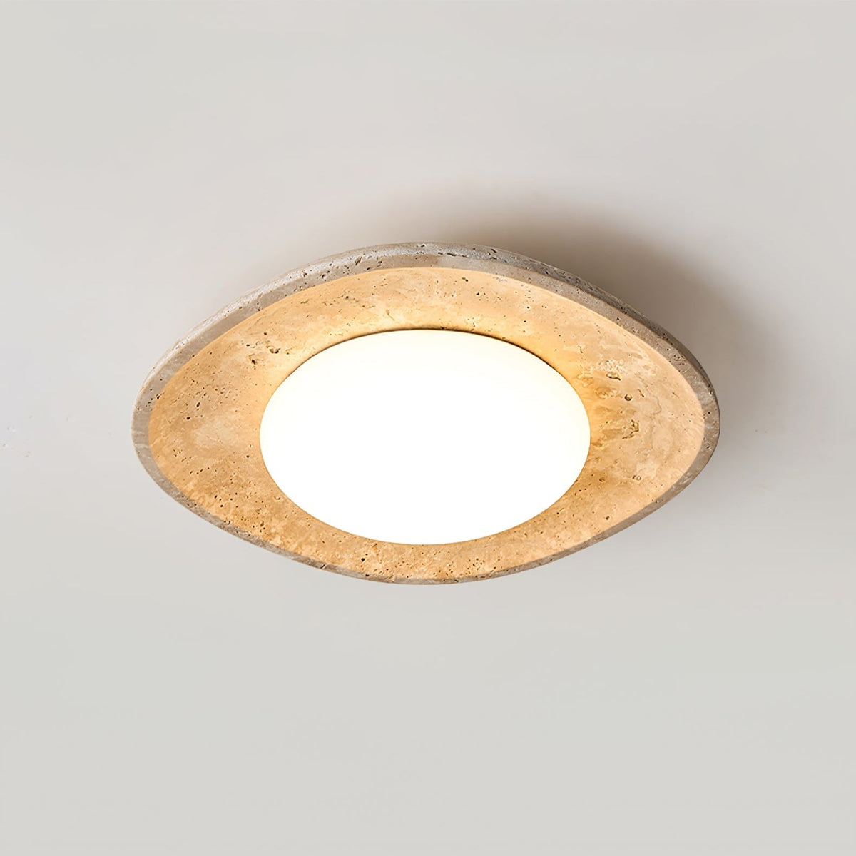 Travertine Flush Mount Ceiling Light Oval Stone Ring 11 in