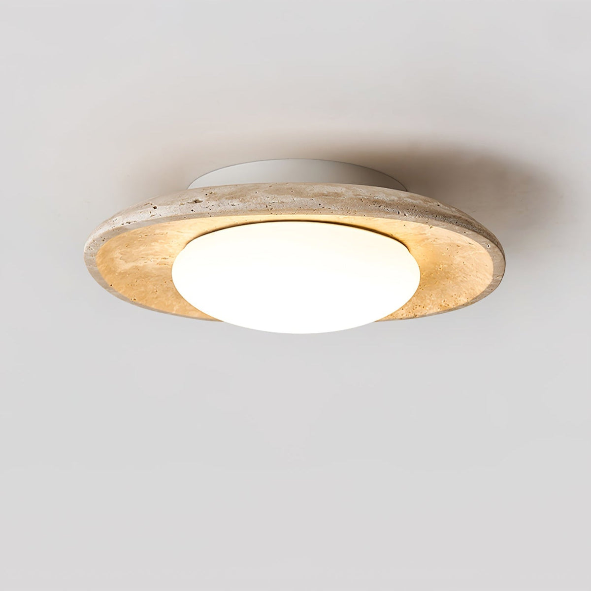 Travertine Flush Mount Ceiling Light Oval Stone Ring 11 in