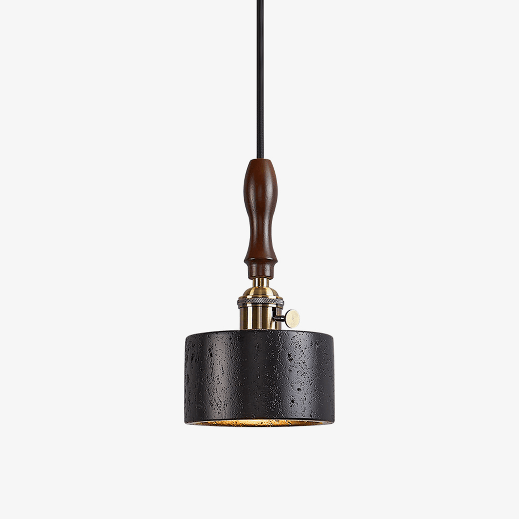 Travertine Mini Pendant Light Walnut and Brass 4.7 in Set of 3