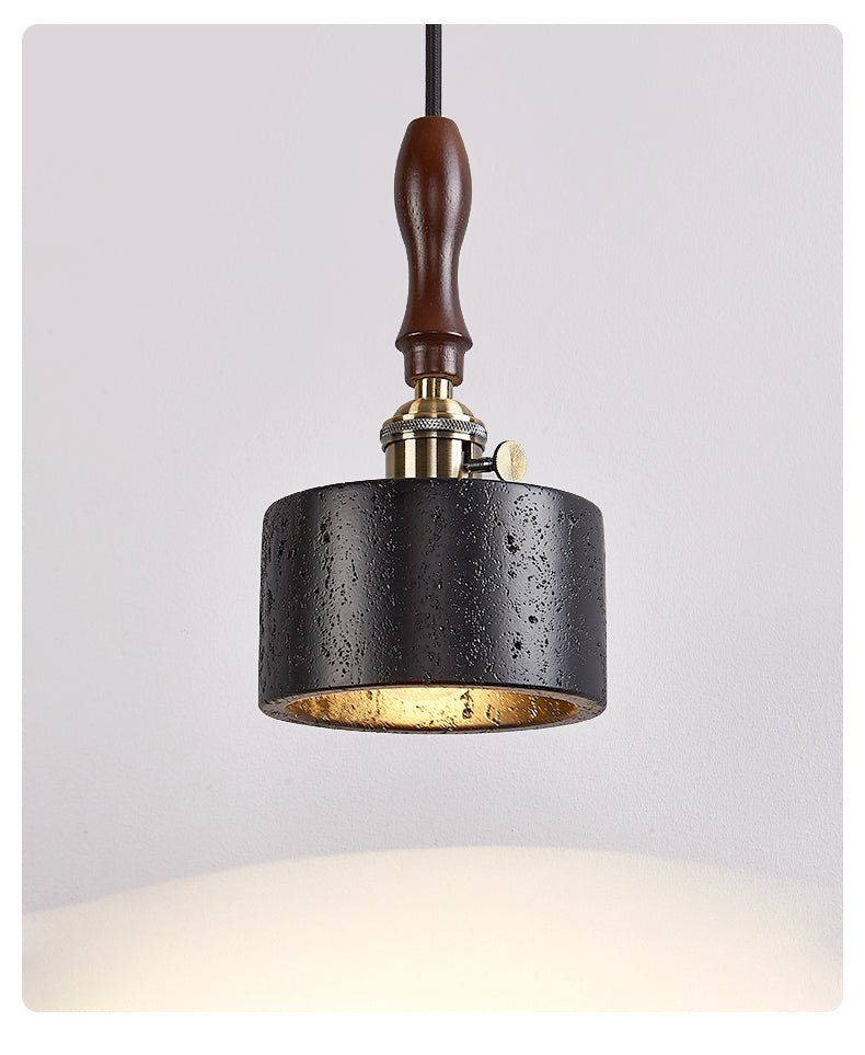 Travertine Mini Pendant Light Walnut and Brass 4.7 in Set of 3