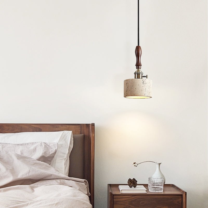 Travertine Mini Pendant Light Walnut and Brass 4.7 in Set of 3