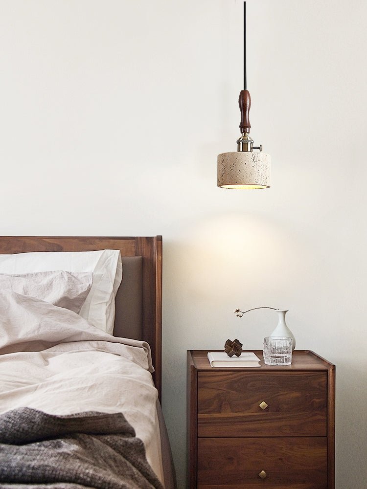 Travertine Mini Pendant Light Walnut and Brass 4.7 in Set of 3