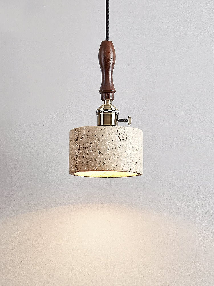 Travertine Mini Pendant Light Walnut and Brass 4.7 in Set of 3