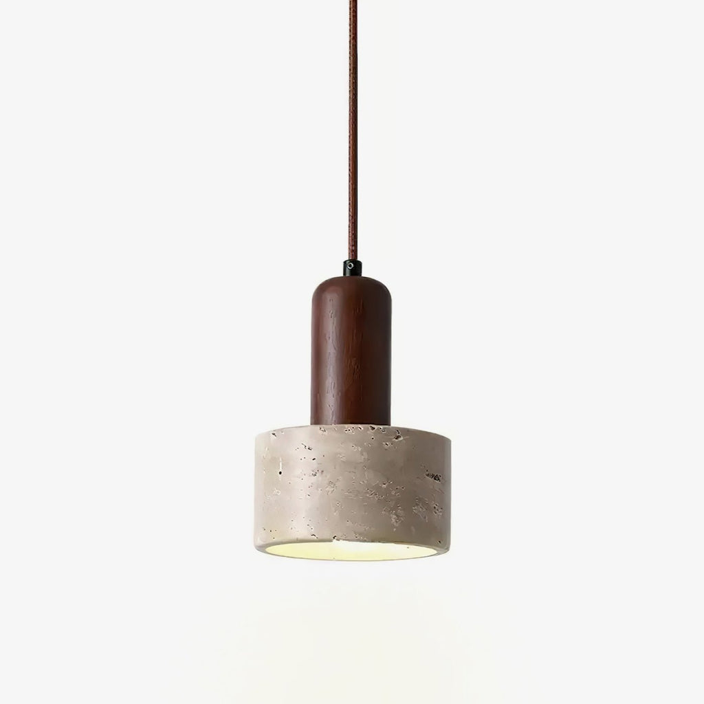 Travertine Mini Pendant Light Walnut Wood 4.7 in