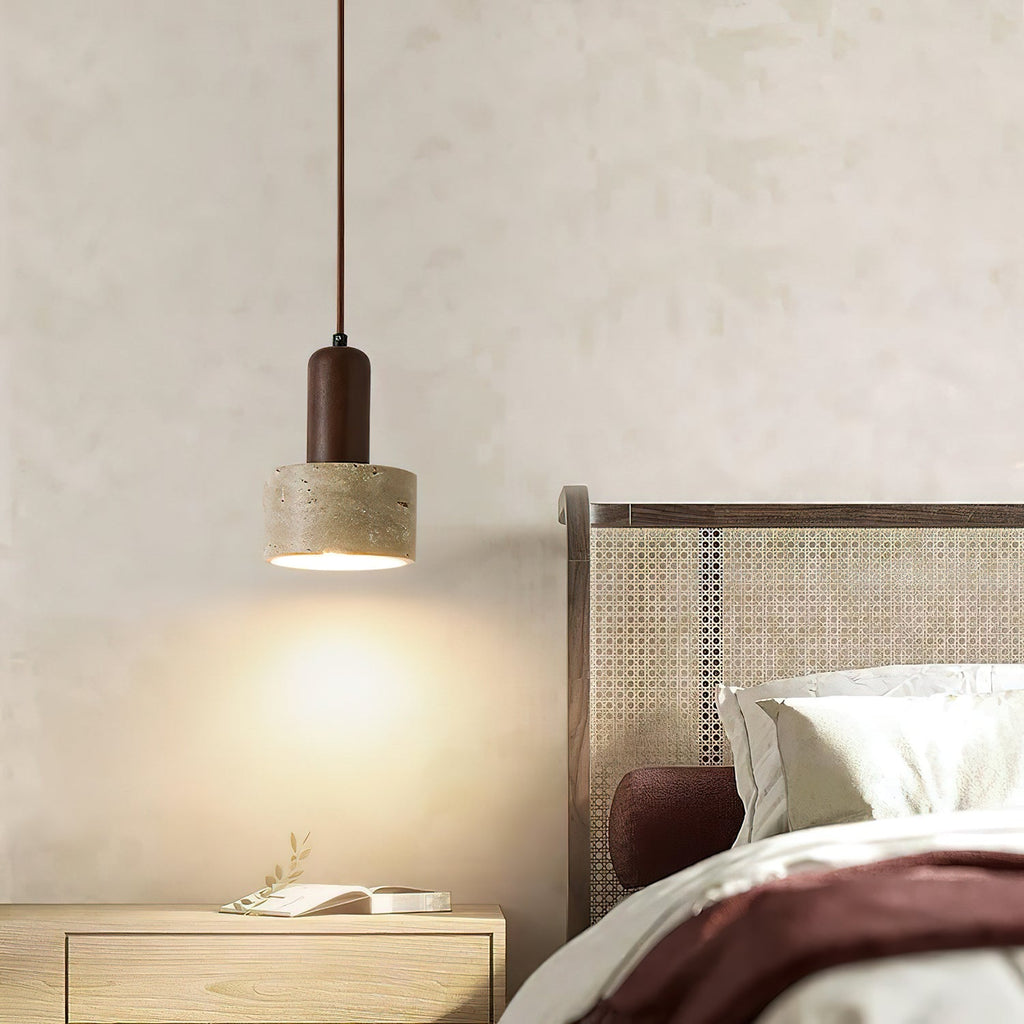 Travertine Mini Pendant Light Walnut Wood 4.7 in