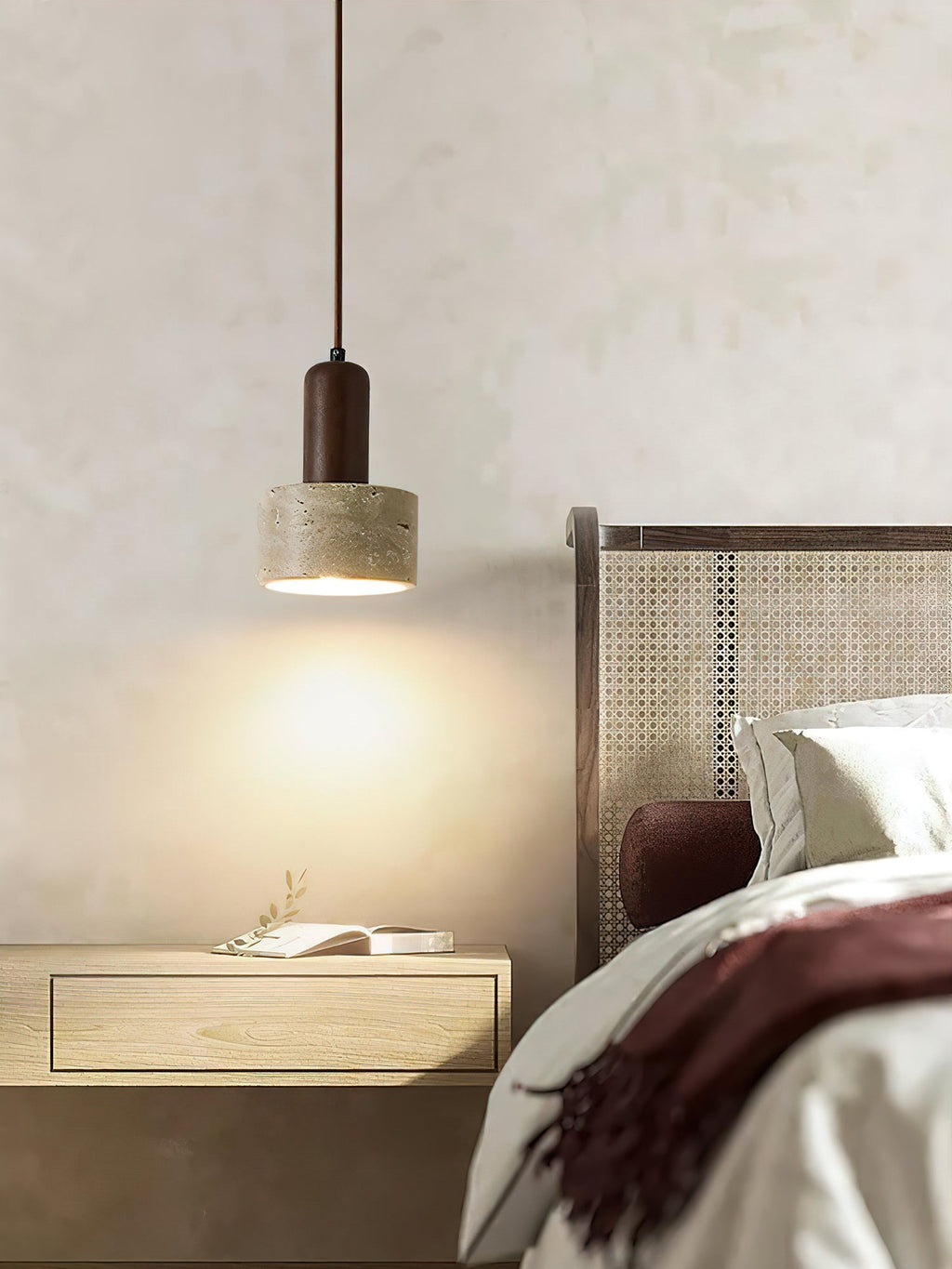 Travertine Mini Pendant Light Walnut Wood 4.7 in