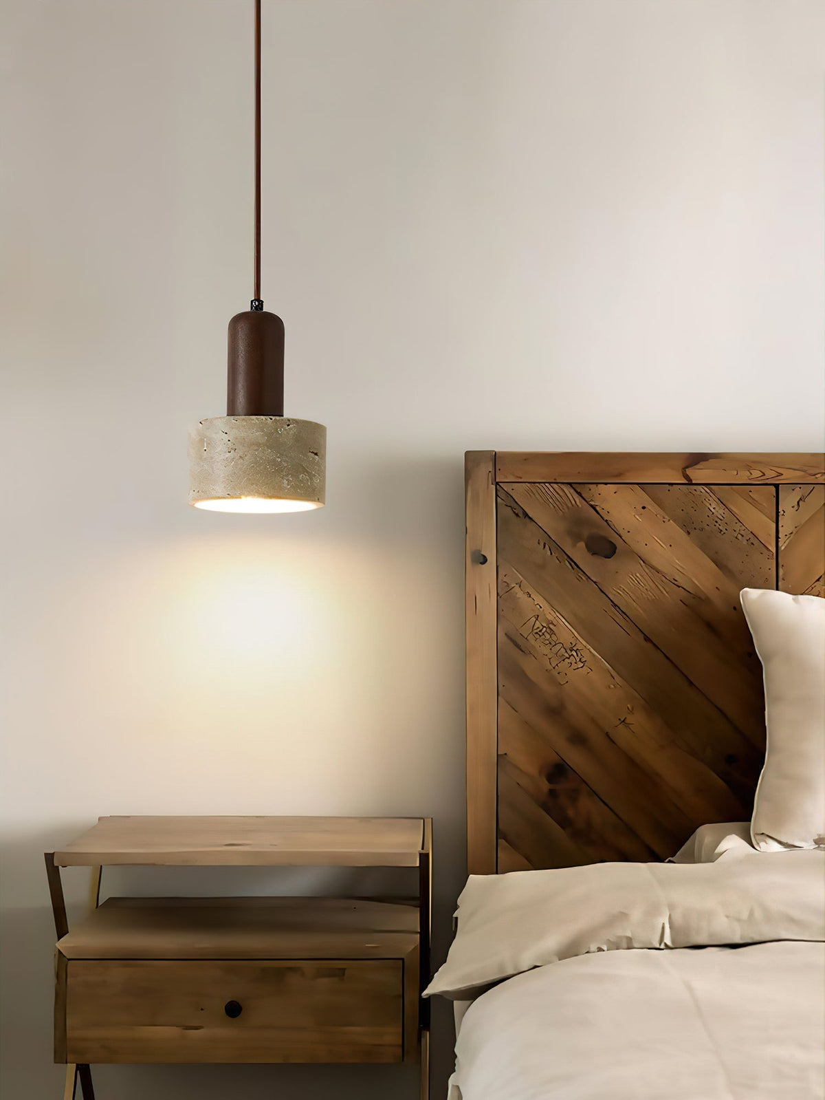 Travertine Mini Pendant Light Walnut Wood 4.7 in