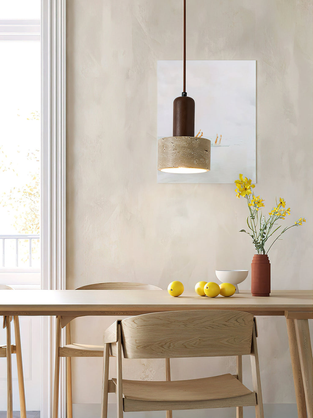 Travertine Mini Pendant Light Walnut Wood 4.7 in