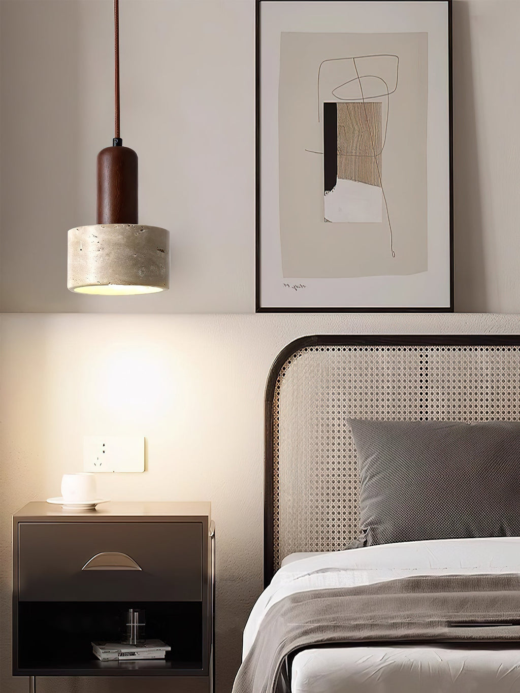 Travertine Mini Pendant Light Walnut Wood 4.7 in