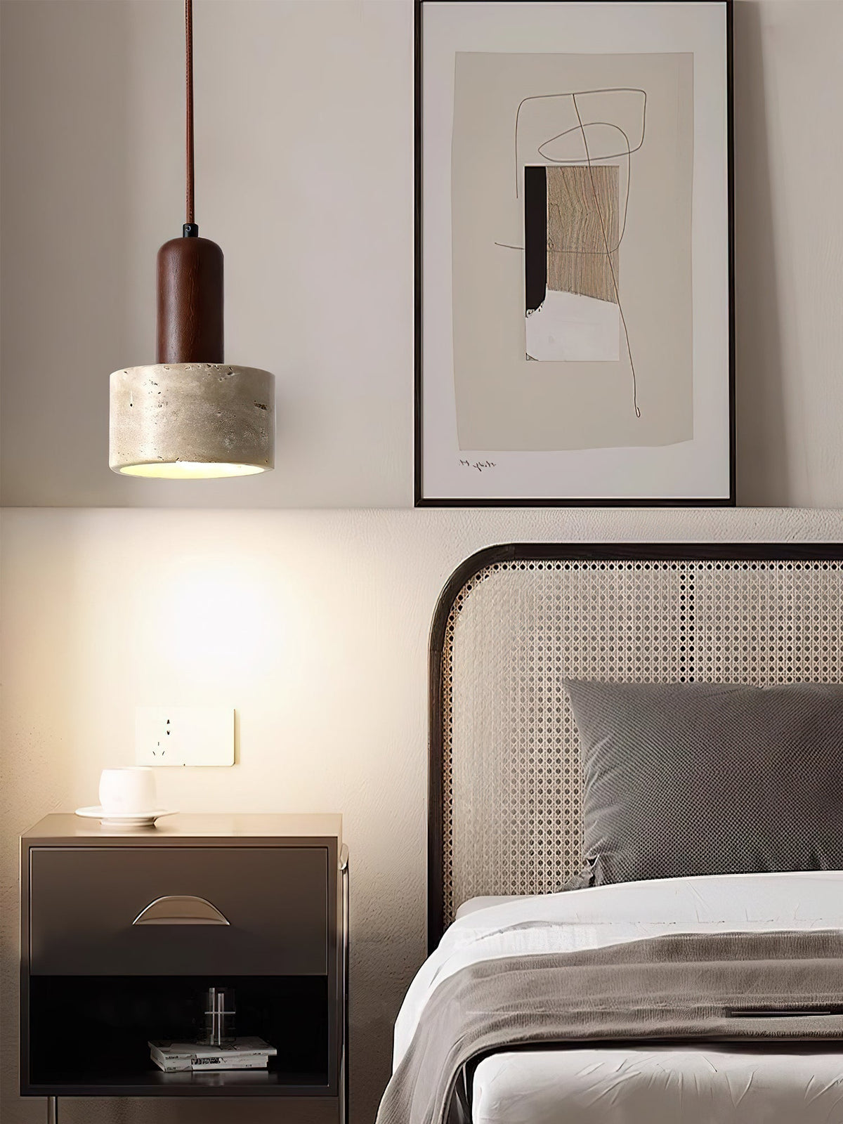 Travertine Mini Pendant Light Walnut Wood 4.7 in