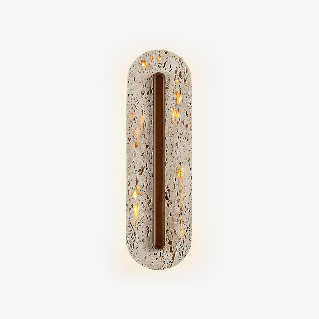 Travertine Oval Wall Sconce Walnut Color Light Slot 13.8 in Set of 2