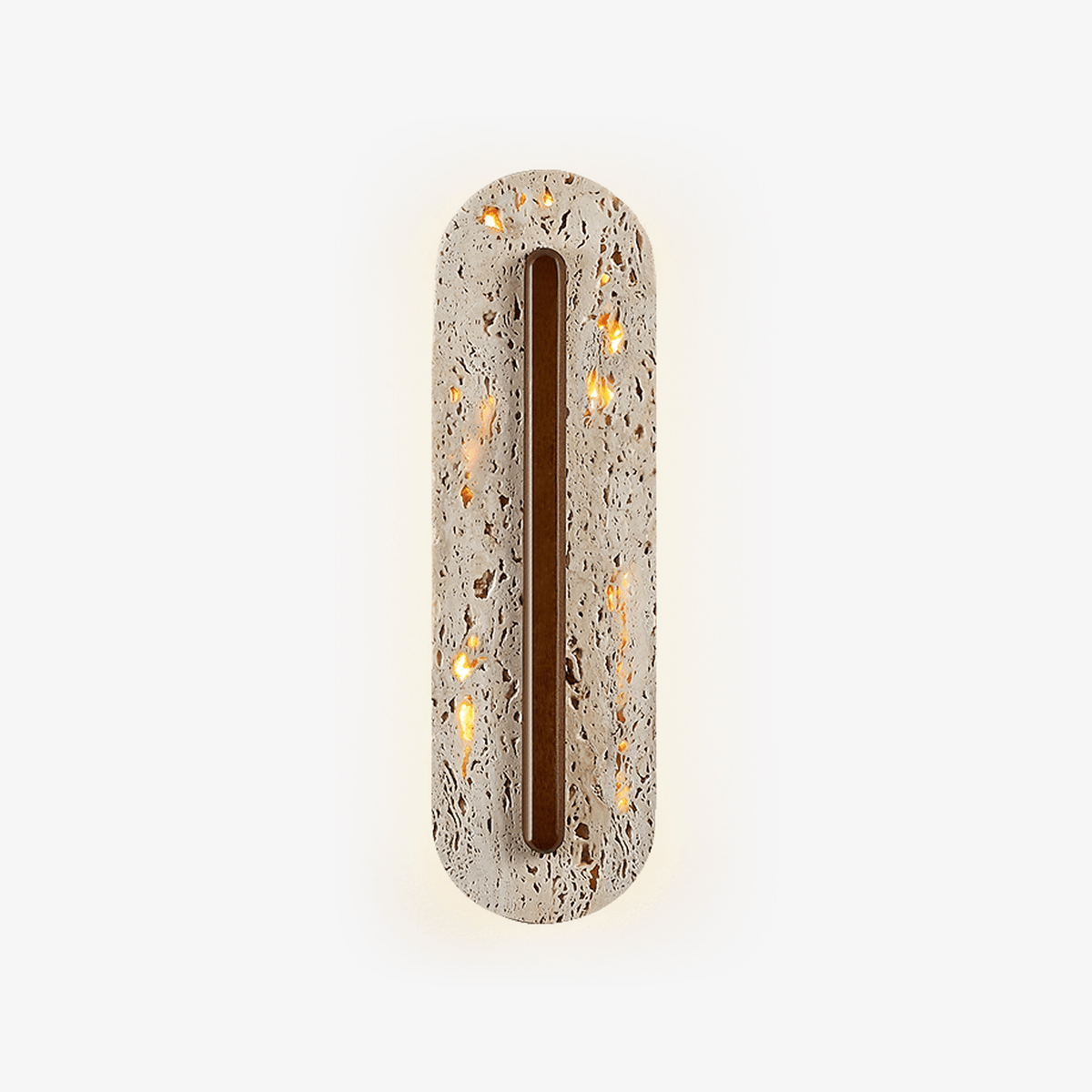 Travertine Oval Wall Sconce Walnut Color Light Slot 13.8 in Set of 2