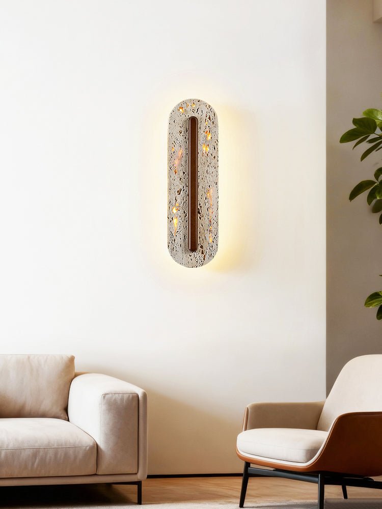 Travertine Oval Wall Sconce Walnut Color Light Slot 13.8 in Set of 2