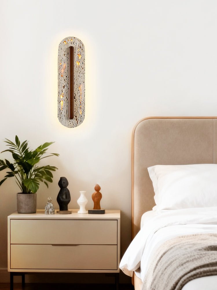 Travertine Oval Wall Sconce Walnut Color Light Slot 13.8 in Set of 2