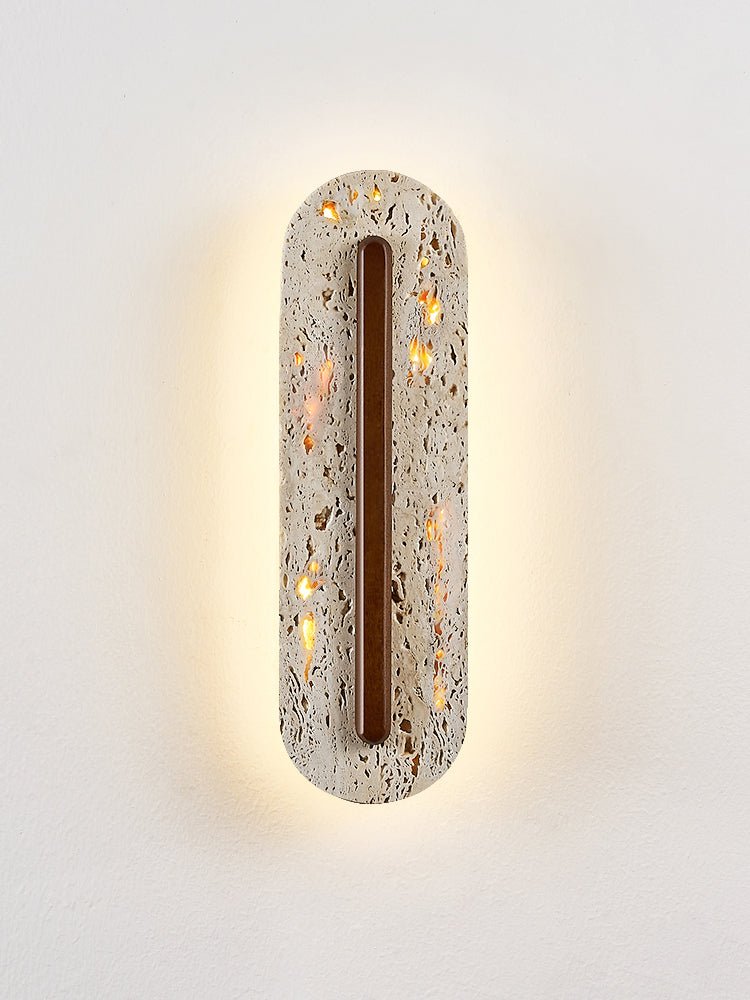 Travertine Oval Wall Sconce Walnut Color Light Slot 13.8 in Set of 2