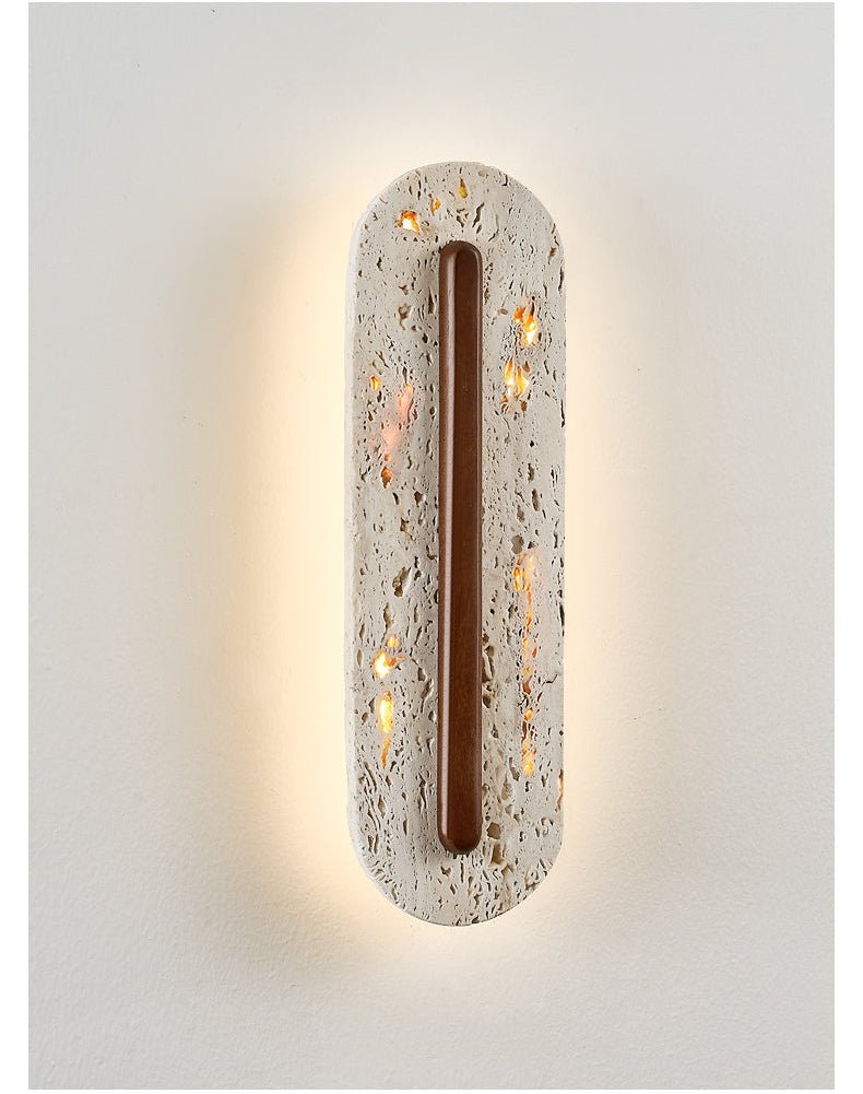 Travertine Oval Wall Sconce Walnut Color Light Slot 13.8 in Set of 2