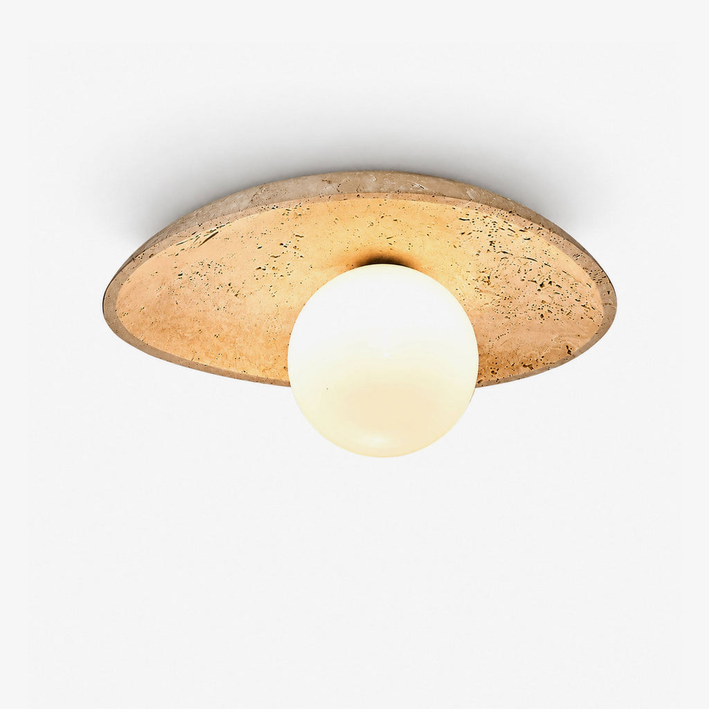 Travertine Pebble Flush Mount Ceiling Light Opal Glass 9.8 in