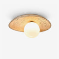 Travertine Pebble Flush Mount Ceiling Light Opal Glass 9.8 in