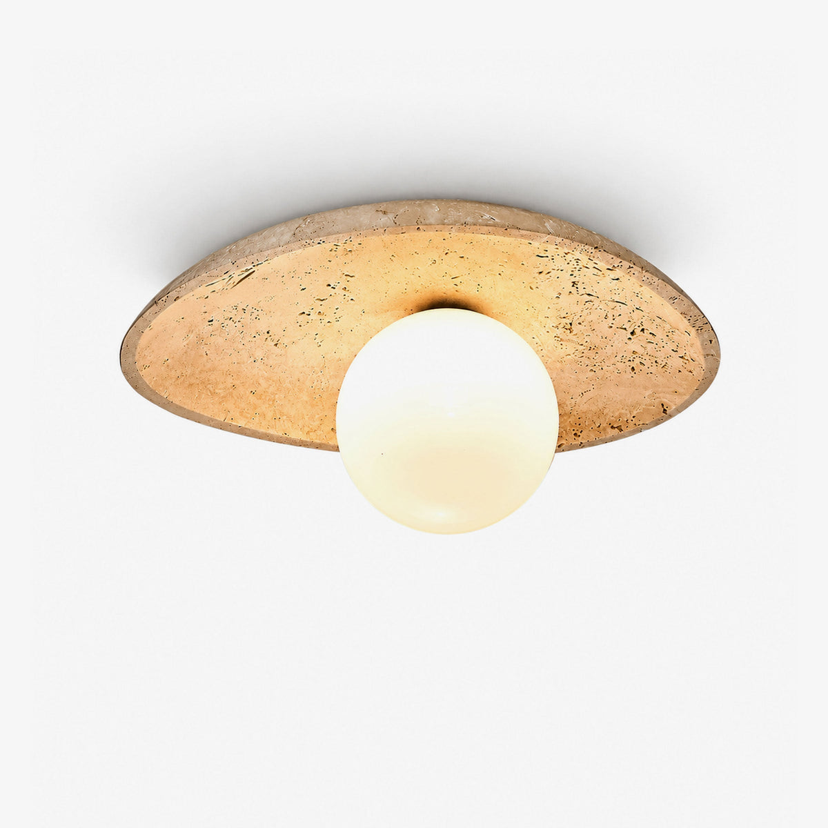 Travertine Pebble Flush Mount Ceiling Light Opal Glass 9.8 in