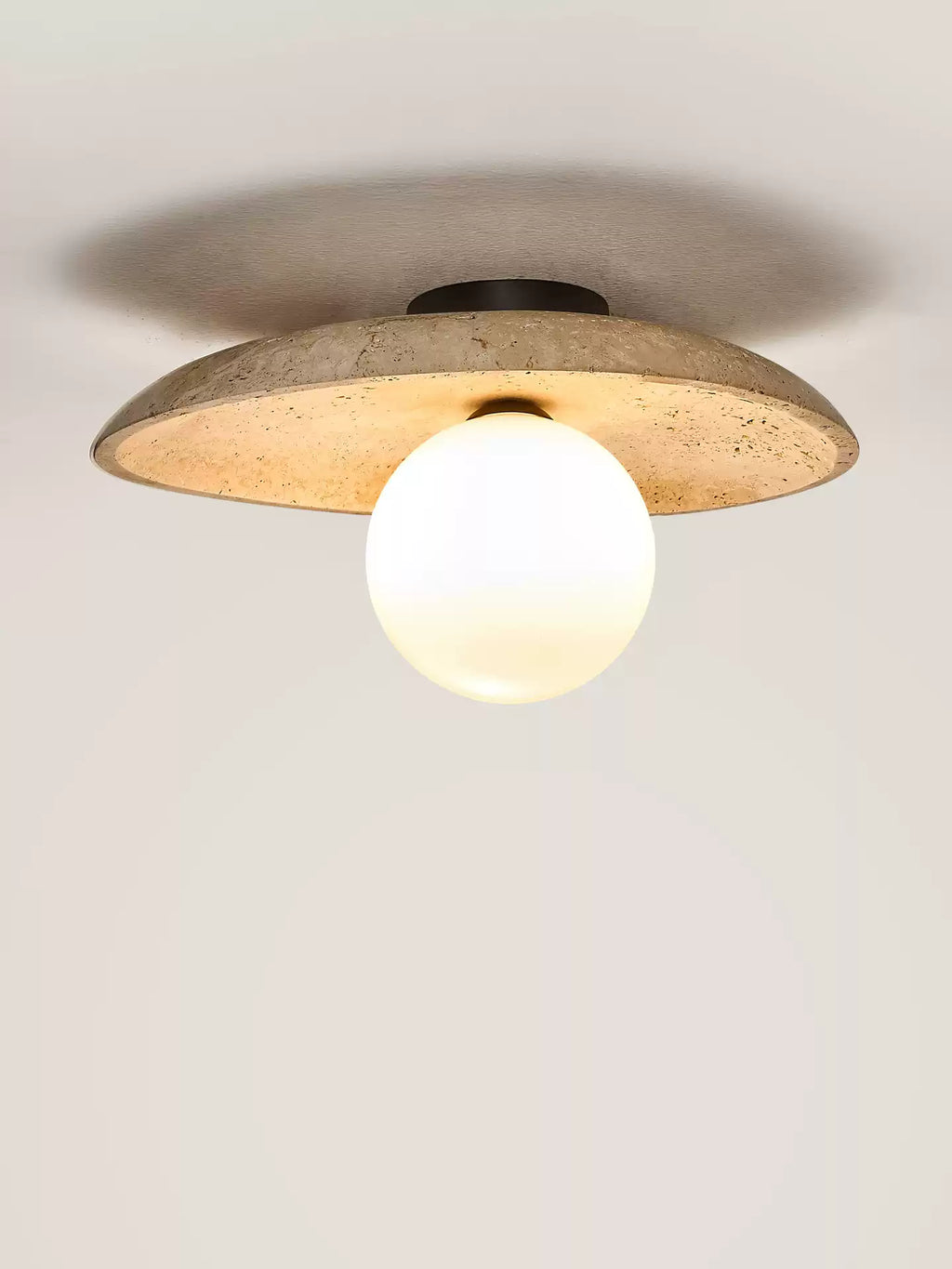 Travertine Pebble Flush Mount Ceiling Light Opal Glass 9.8 in