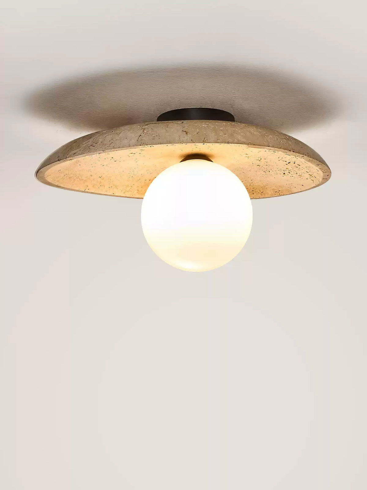 Travertine Pebble Flush Mount Ceiling Light Opal Glass 9.8 in