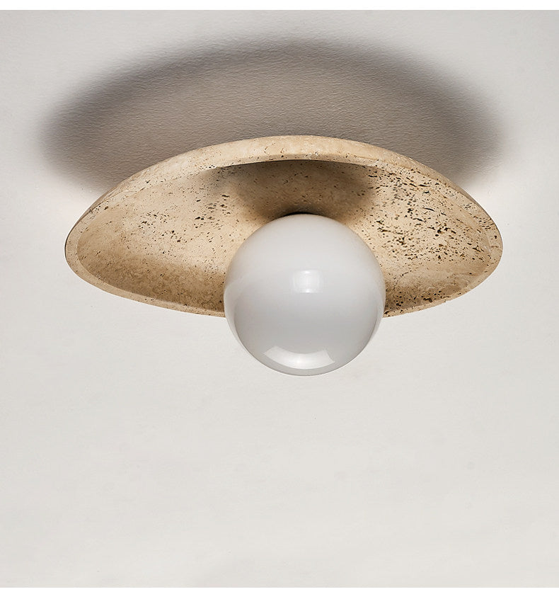 Travertine Pebble Flush Mount Ceiling Light Opal Glass 9.8 in