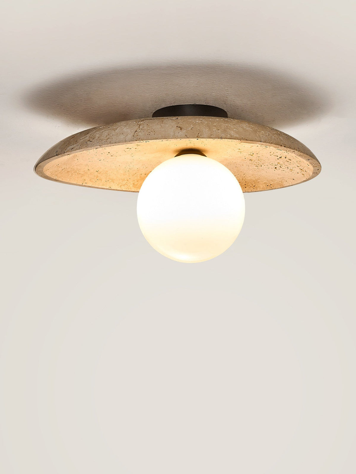Travertine Pebble Flush Mount Ceiling Light Opal Glass 9.8 in