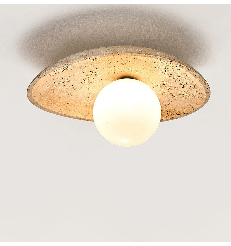 Travertine Pebble Flush Mount Ceiling Light Opal Glass 9.8 in