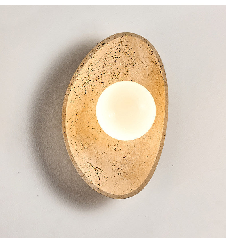 Travertine Pebble Wall Sconce Opal Glass Globe 6.3 x 9.8 in Set of 3