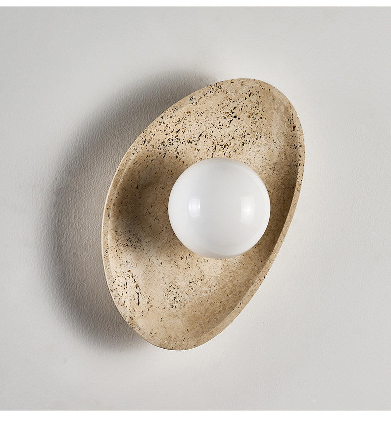 Travertine Pebble Wall Sconce Opal Glass Globe 6.3 x 9.8 in Set of 3