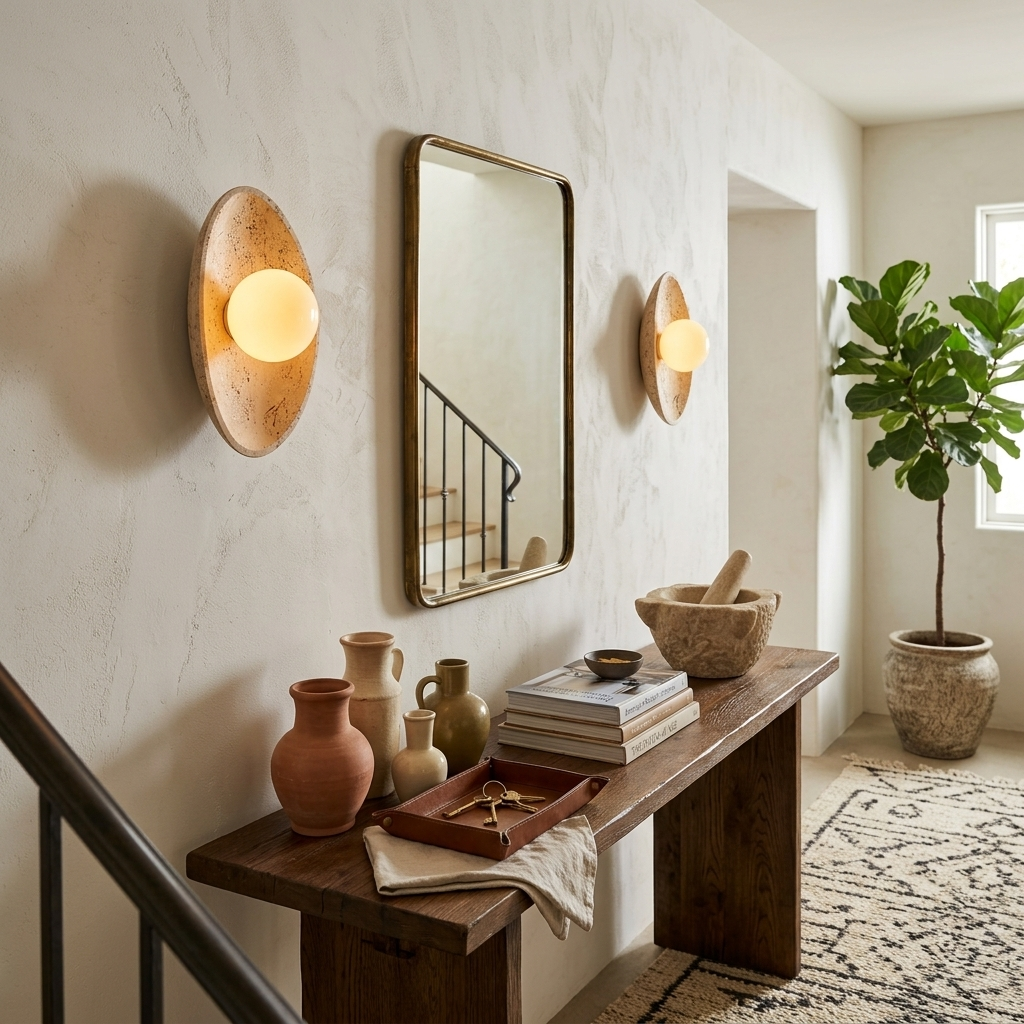 Travertine Pebble Wall Sconce Opal Glass Globe 6.3 x 9.8 in Set of 3