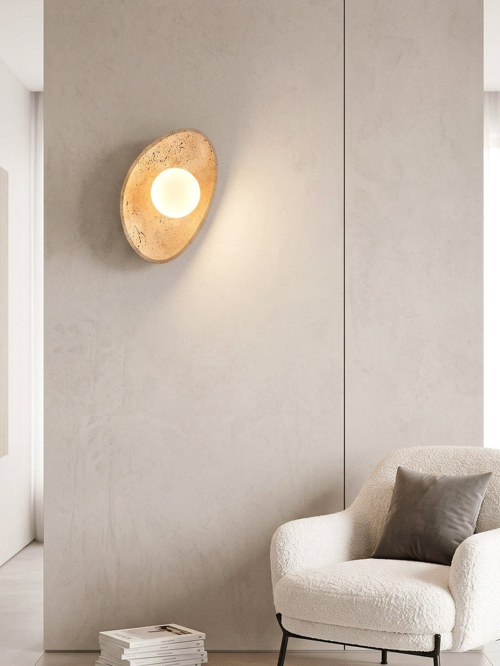 Travertine Pebble Wall Sconce Opal Glass Globe 6.3 x 9.8 in Set of 3