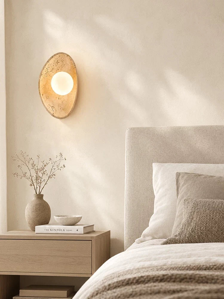 Travertine Pebble Wall Sconce Opal Glass Globe 6.3 x 9.8 in Set of 3
