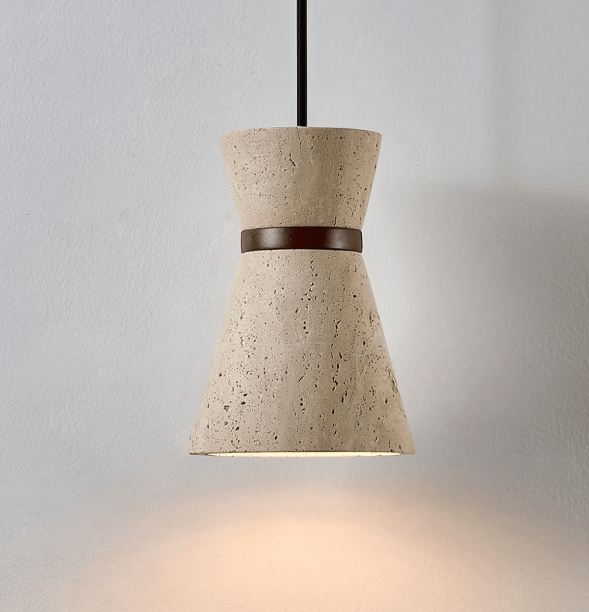 Travertine Pendant Light Hourglass Stone and Wood 5.1 in Set of 2