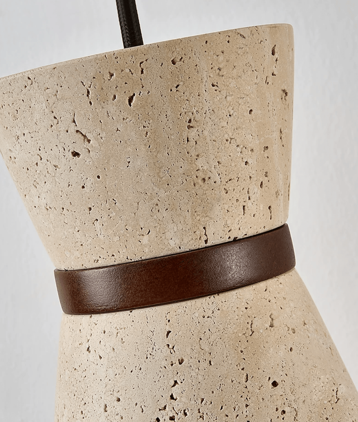 Travertine Pendant Light Hourglass Stone and Wood 5.1 in Set of 2