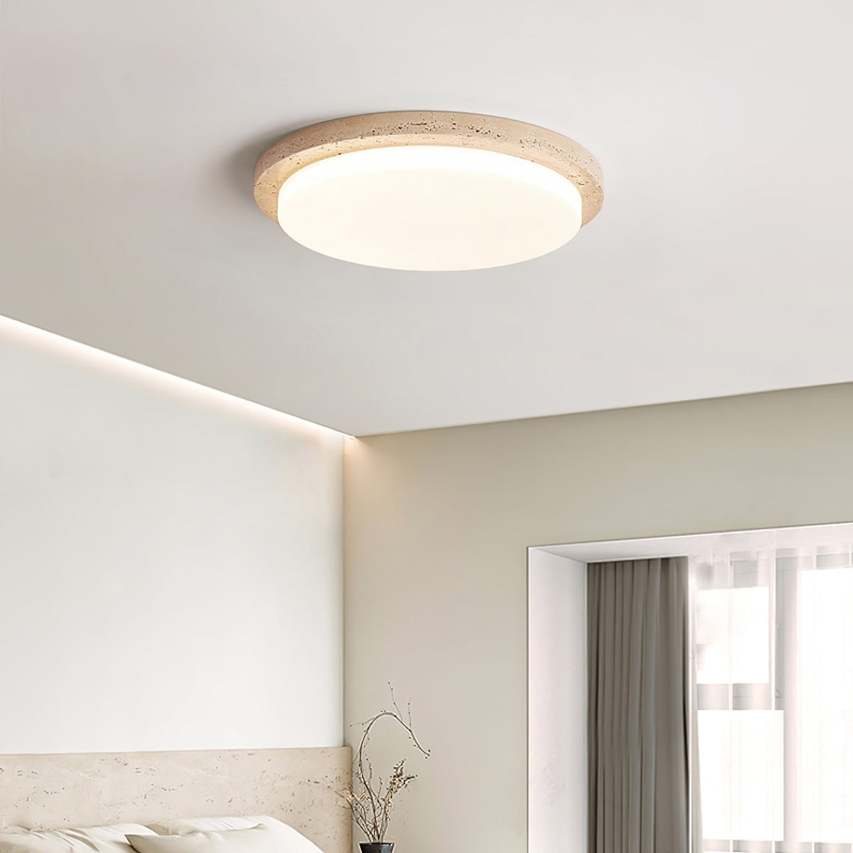 Travertine Ring Ceiling Light Slim Round Flush Mount 12.2 in