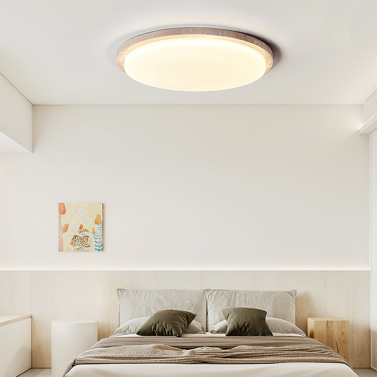 Travertine Ring Ceiling Light Slim Round Flush Mount 12.2 in