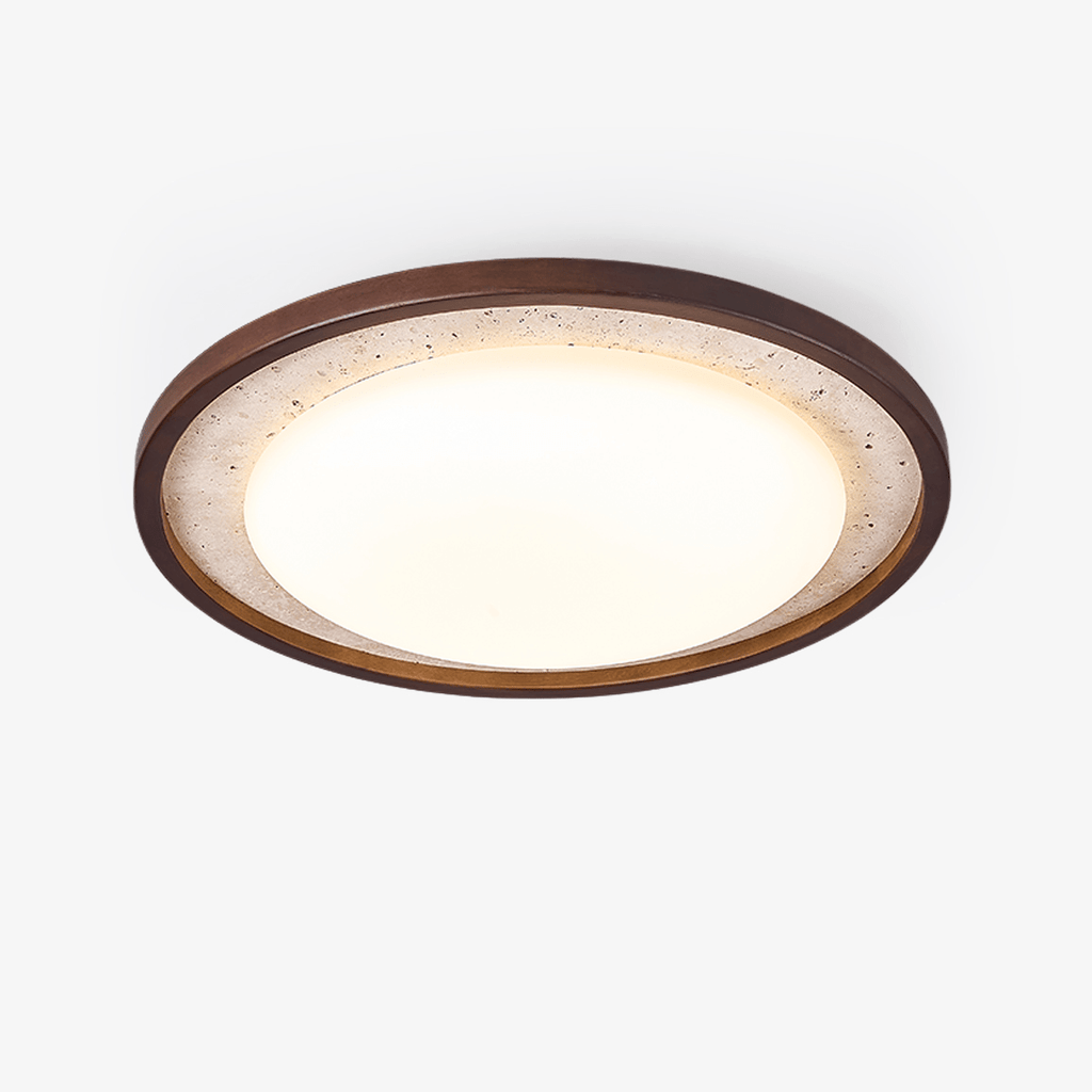 Travertine Ring Ceiling Light Walnut Frame LED 18.5 in Set of 2