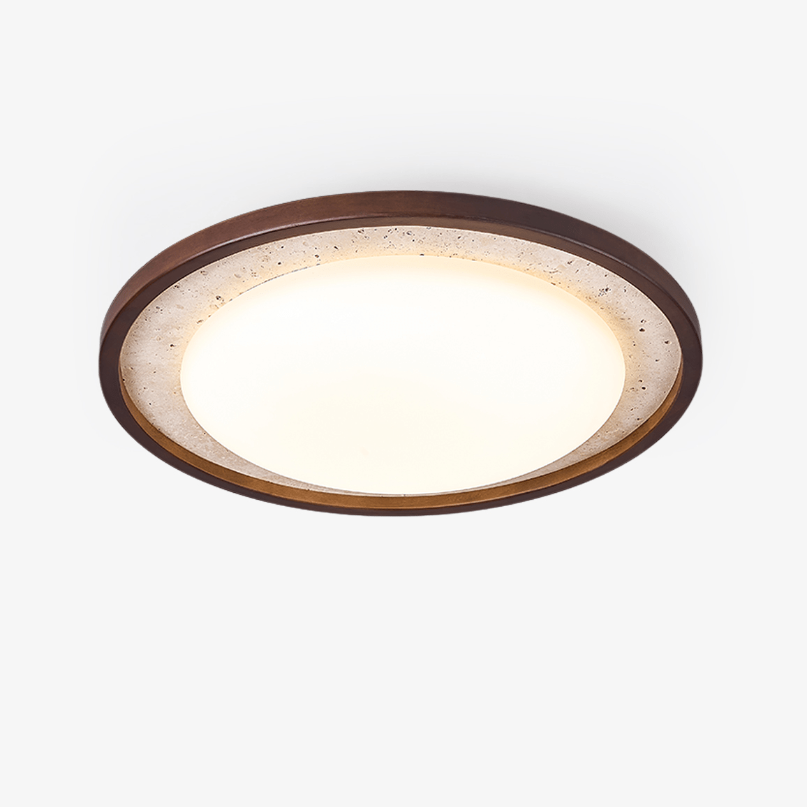 Travertine Ring Ceiling Light Walnut Frame LED 18.5 in Set of 2