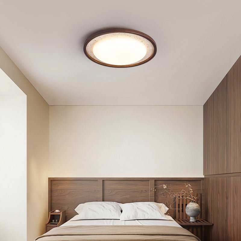 Travertine Ring Ceiling Light Walnut Frame LED 18.5 in Set of 2