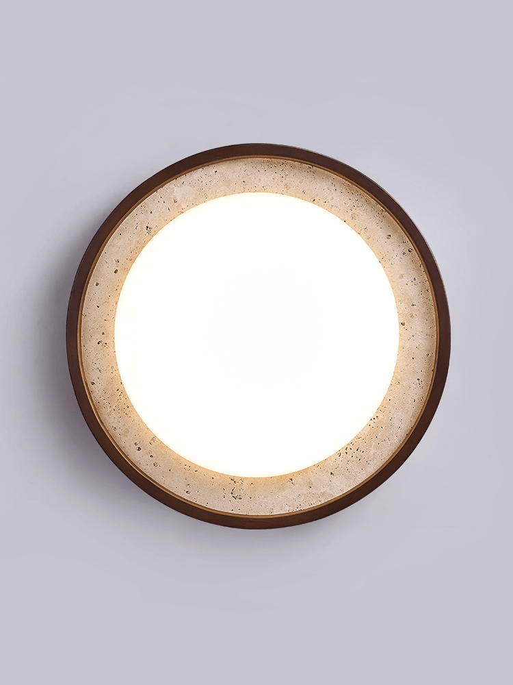 Travertine Ring Ceiling Light Walnut Frame LED 18.5 in Set of 2