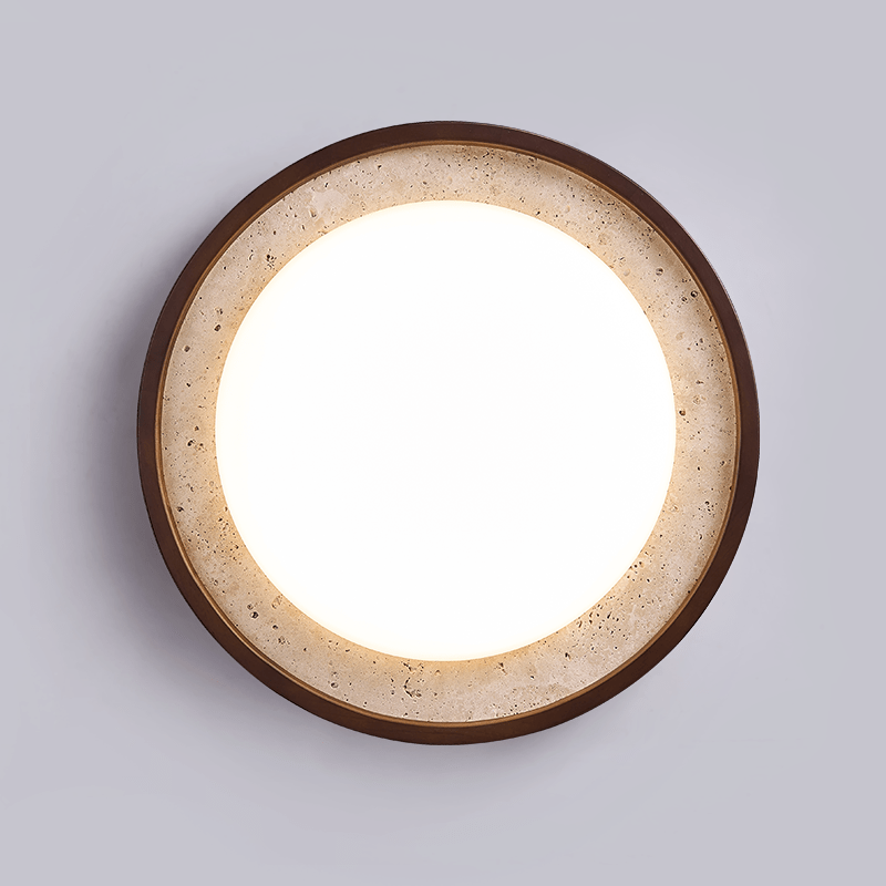 Travertine Ring Ceiling Light Walnut Frame LED 18.5 in Set of 2
