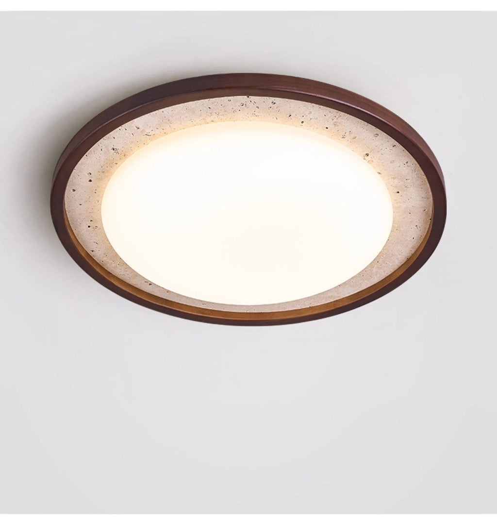 Travertine Ring Ceiling Light Walnut Frame LED 18.5 in Set of 2