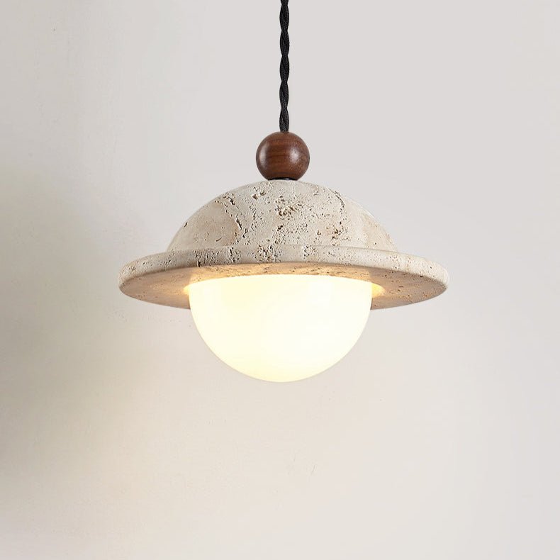 Travertine Saucer Pendant Light Walnut Bead 7.1 in
