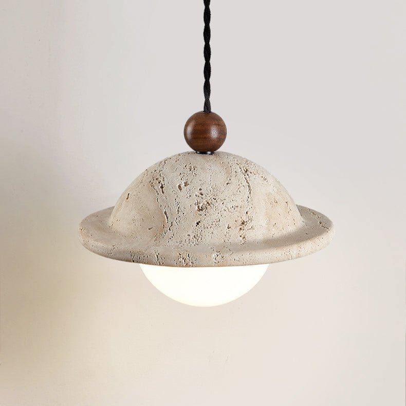 Travertine Saucer Pendant Light Walnut Bead 7.1 in